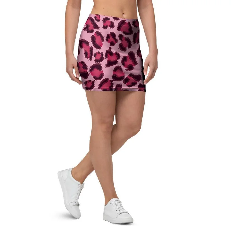 Pink Leopard Print Mini Skirt chiffon skirt flowing