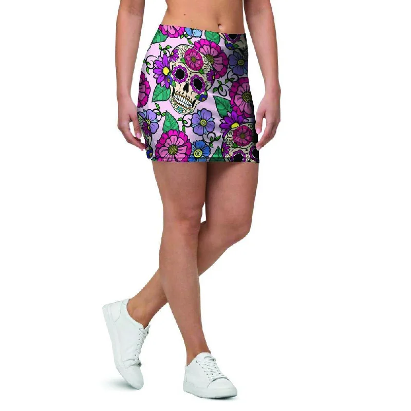 Pink Sugar Skull Floral Mini Skirt leather skirt bold