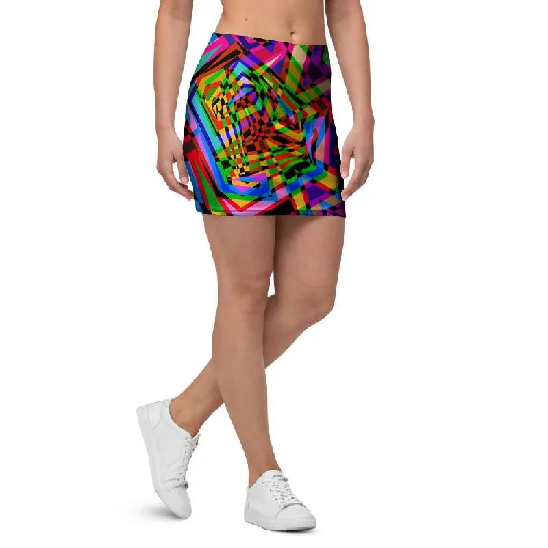 Psychedelic Geometric Multicolor Mini Skirt pencil skirt chic