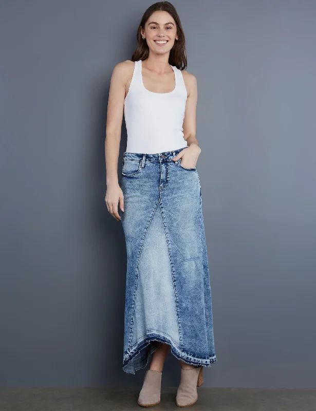 Selma Pieced Denim Maxi Skirt chiffon skirt airy