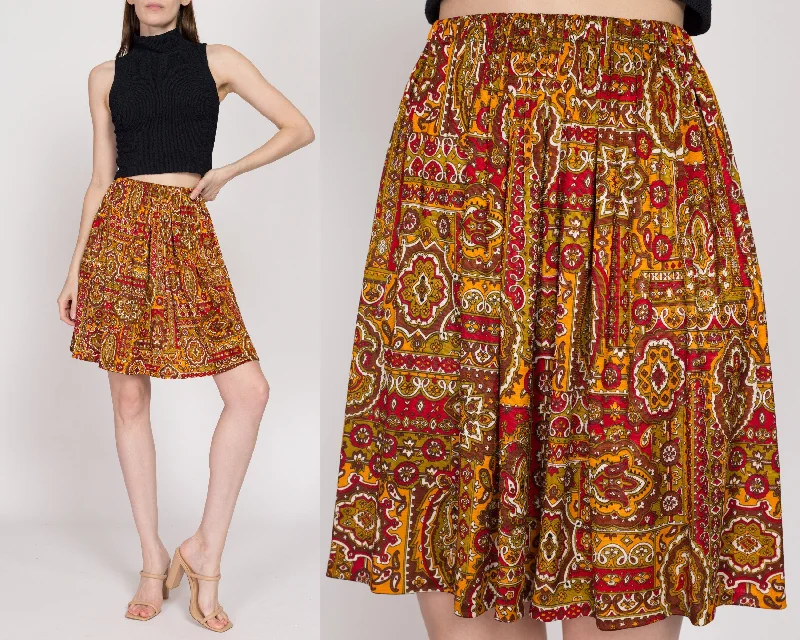 Sm-Lrg 70 Red & Gold Baroque Print Mini Skirt silk skirt lustrous