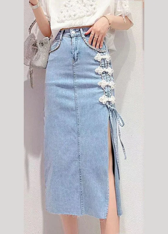 Stylish Denim Blue Patchwork High Waist Maxi Skirt tiered skirt playful